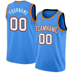 Custom Powder Blue White Navy Orange-Gold Authentic Basketball Jersey