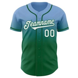 Custom Light Blue White-Kelly Green Authentic Fade Fashion Baseball Jersey