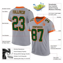 Custom Gray Green-Orange Mesh Authentic Football Jersey